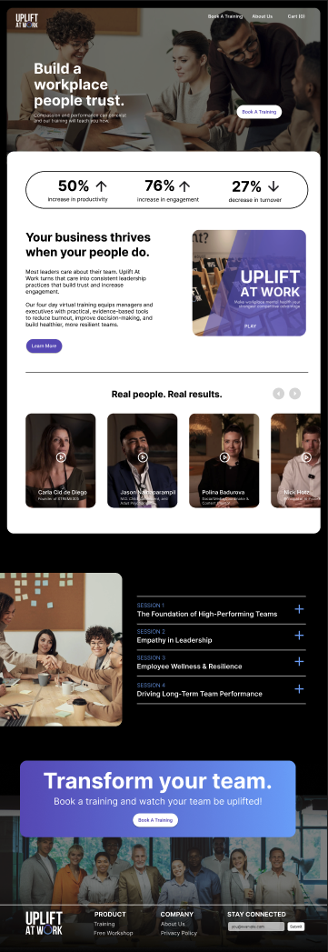 Uplift at Work landing page after the redesign