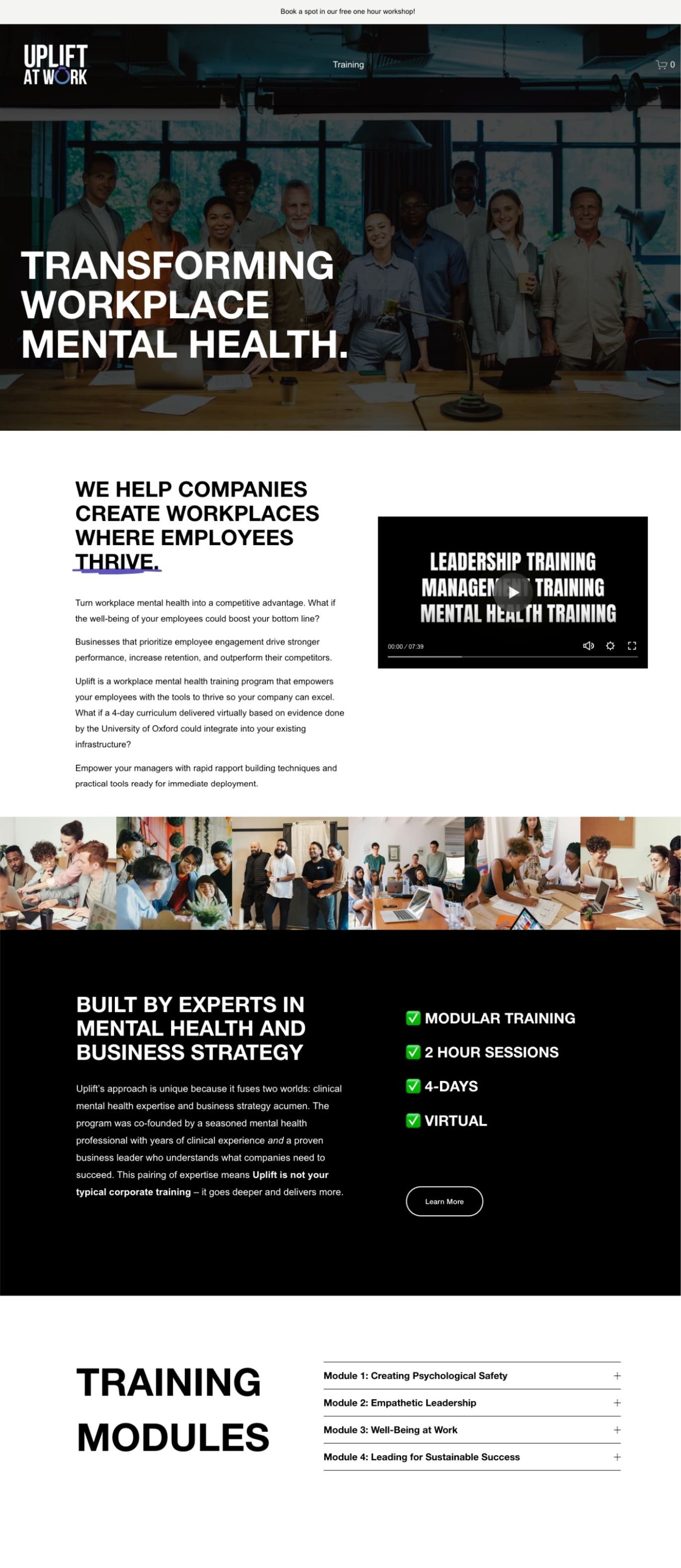 Uplift at Work landing page before the redesign